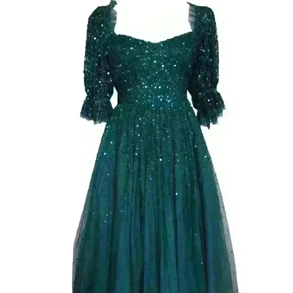Emerald Sequin Midi Dress Maya Deluxe - Picture 1 of 3
